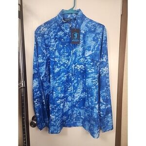 Scales Mens 1/4 Zip Size S Blue Long Sleeve Royal Camo Fish Hunt NWT $110